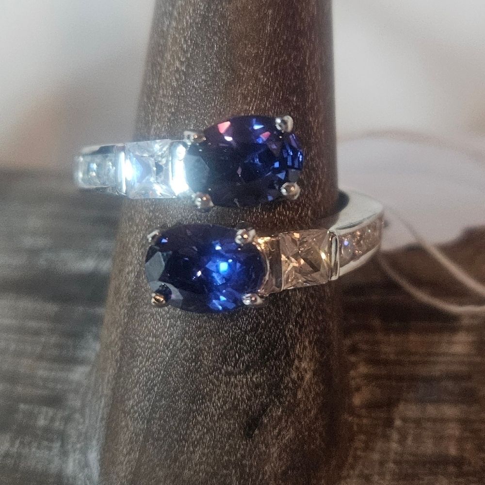 Purple Blue Cubic Zirconia Pass Through 925 Stamped Ring Sz 9 NWT Gift For Her